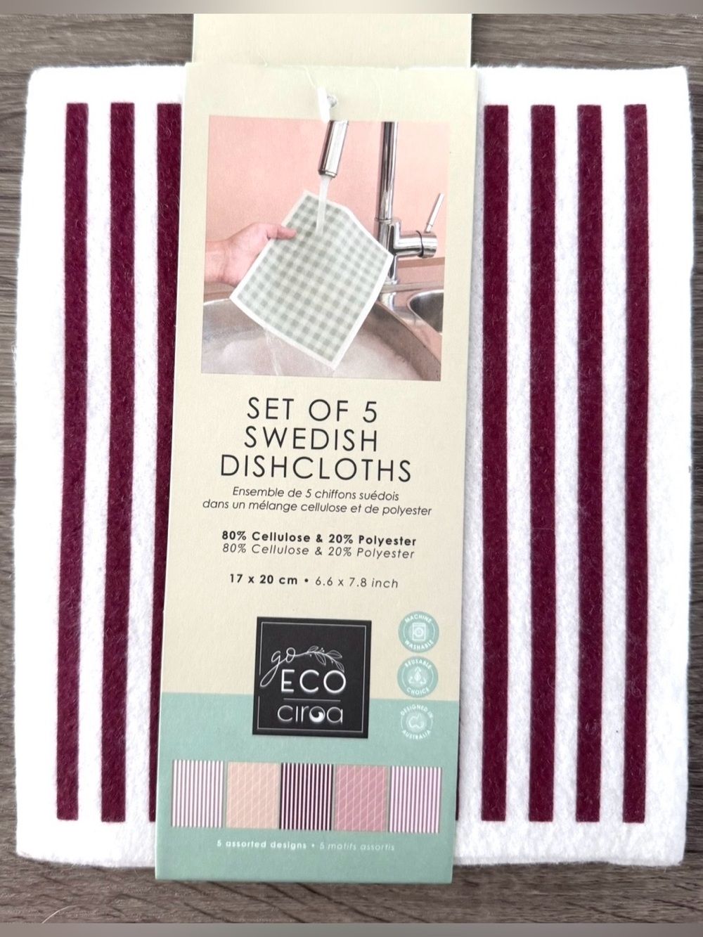 NEW 5 Ciroa Home Re-Usable Swedish Dishcloth Set w/Striped/Geometric Design